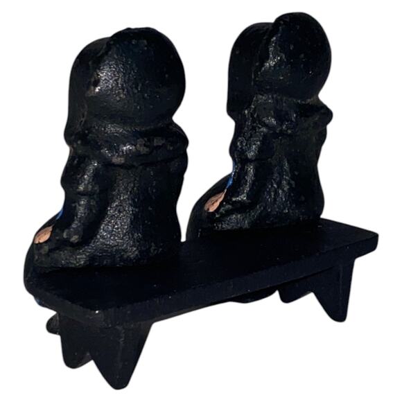 Vintage John Wright Cast Iron Amish 2 Girls on Bench 1997 Hand Painted Figurines - Picture 5 of 10